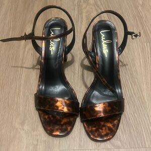 Brown Tortoise Ankle Strap Heeled Sandal